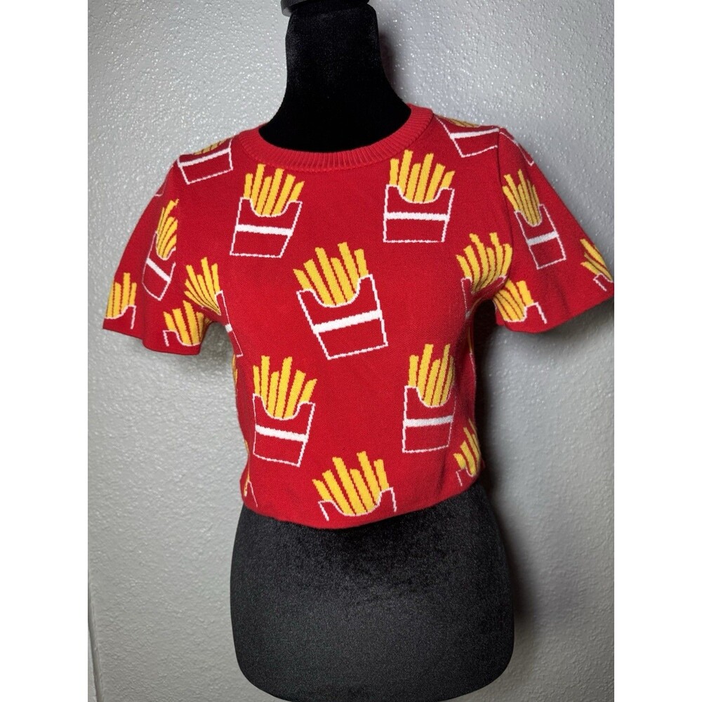 Debut French Fries Cropped Knit Top Size M/L Red Short Sleeve Novelty